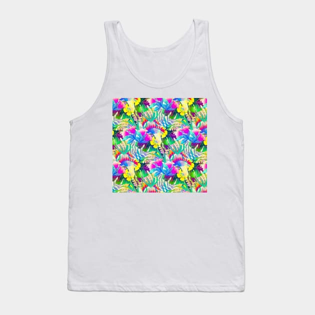 Bright Tropical Floral Print A Tank Top by Makanahele